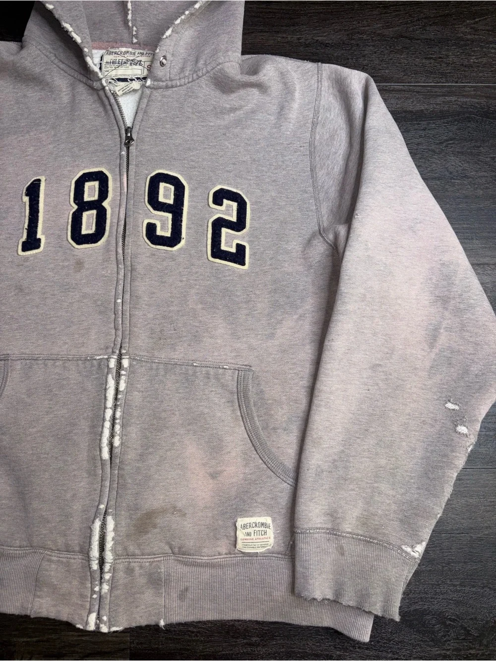 VTG Abercrombie & Fitch Hoodie Mens M Muscle 1892 Embroidered Full Zip Y2K Gray